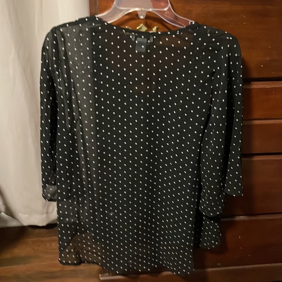Bar III L Sheer Black with White Polka Dots Button Blouse - Picture 2 of 5